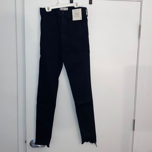 Abercrombie Ultra High Rise black jeans, chewed hem. Never worn, tags still on
